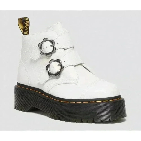 Dr. Martens Women's Devon Flower Leather Platform Boots White Booties Sz 7 NEW - Picture 1 of 5